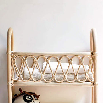 Boho Woven Rattan Bookcase 3-Tier Open Storage Display Shelving Wood in Natural-Bookcases & Bookshelves,Furniture,Office Furniture